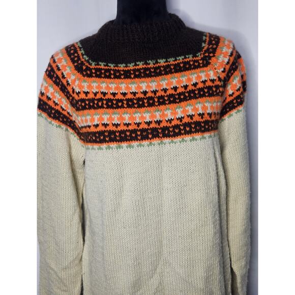 Vintage Handmade Fair Isle Design Mock Neck Knitted Sweater Dress Womens Large - Picture 3 of 7